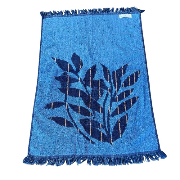 VTG Cannon Monticello Striped Leaf 2-Piece Bath Towel Set Blue MCM Retro USA GUC - Picture 4 of 10